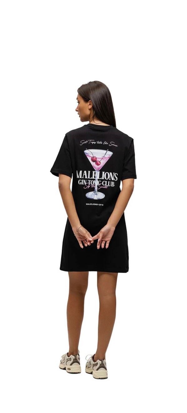 Malelions Women Gin Tonic Club T-Shirt Dress | Black