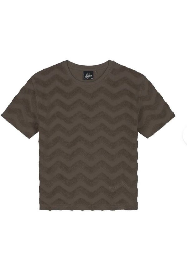 Malelions Junior Jacquard Wavy Towelling T-Shirt | Dark Brown