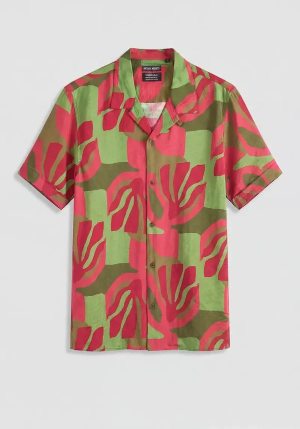 HONULULU" RELAXED STRAIGHT-FIT SHIRT IN A VISCOSE BLEND WITH A MOTTLED EFFECT