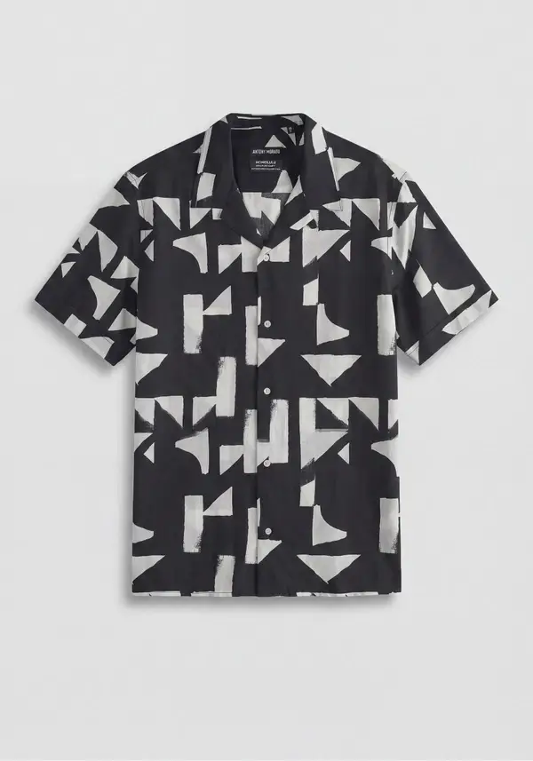 HONULULU" REGULAR STRAIGHT-FIT SHIRT IN A COTTON AND VISCOSE BLEND WITH GEOMETRIC PATTERN
