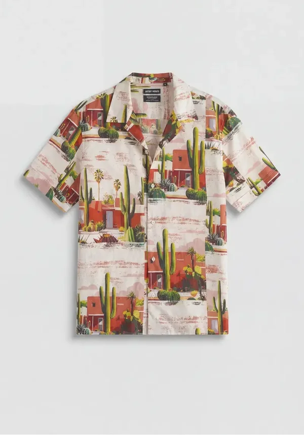 HONULULU" RELAXED STRAIGHT-FIT SHIRT IN A COTTON BLEND WITH DESERT PATTERN