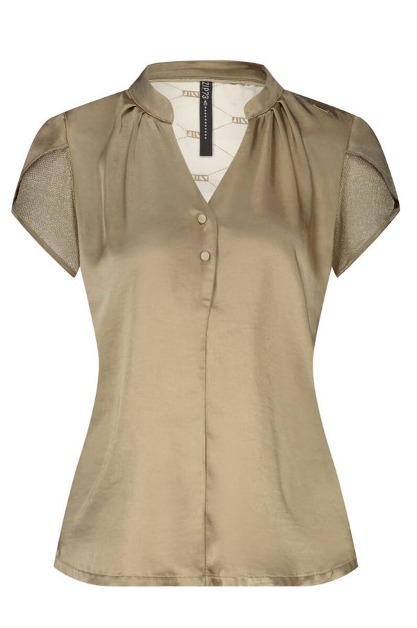 Zip73 Top Tulip Sleeve Mesh Gold