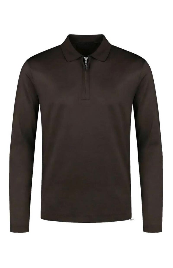 Malelions premium mercerized cotton longsleeve polo. Dark Brown