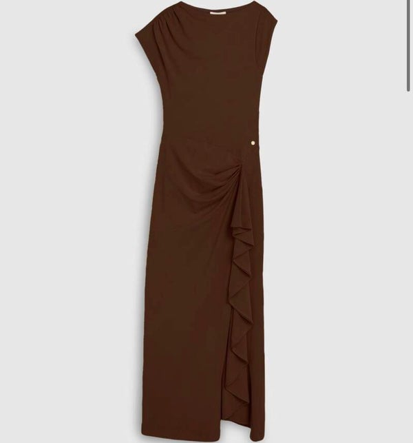 JV-ZYLAS slim fit maxi jurk met ruffles - brown
