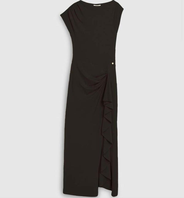 JV-ZYLAS slim fit maxi jurk met ruffles - black