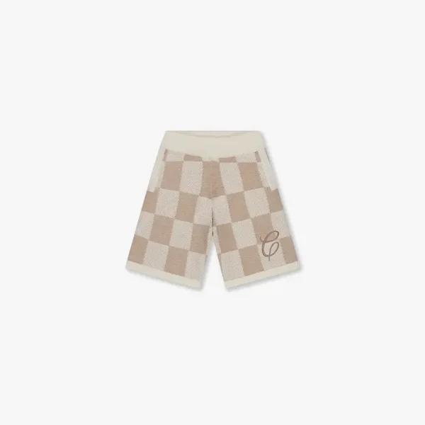 CROYEZ KNITTED CHECKERBOARD SHORTS - OFF-WHITE/BEIGE