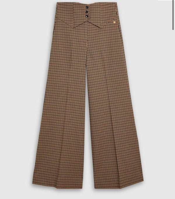 JV-PETRA high waisted wide leg pantalon - brown check