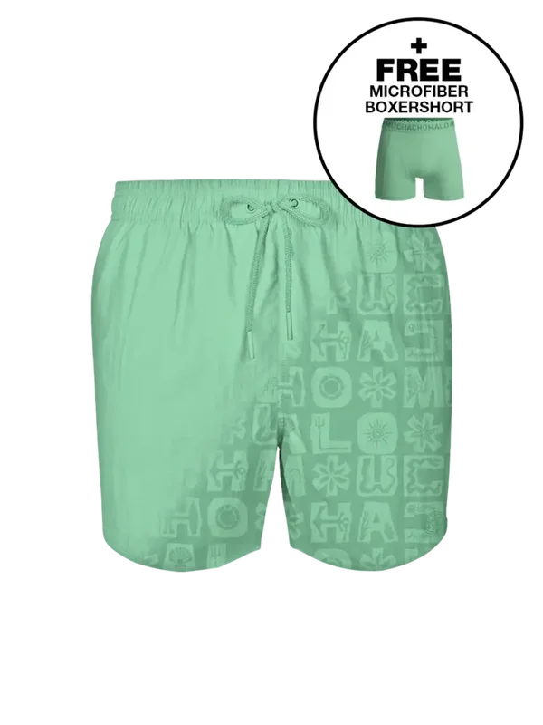 Heren Zwembroek Print Lichtgroen + Gratis Microfiber boxershort