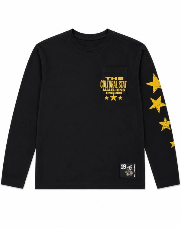 Malelions Junior Relaxed Star longsleeve T-Shirt Black/Yellow