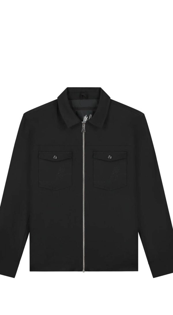 Malelions Men Textured Zip Overshirt | Black