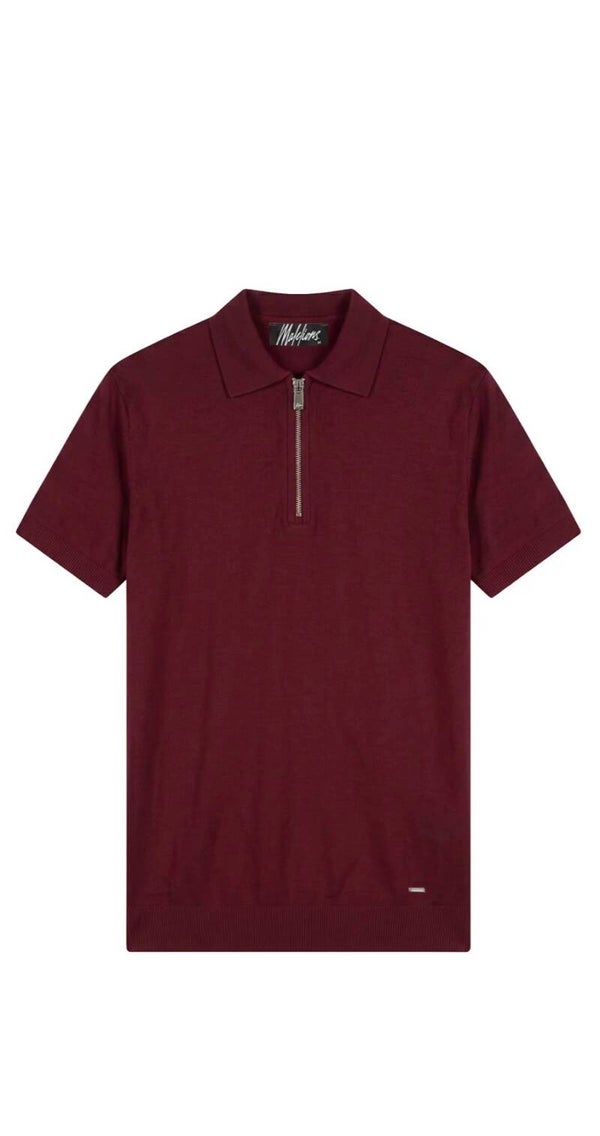 Malelions Men Knitted Zip Polo | Burgundy