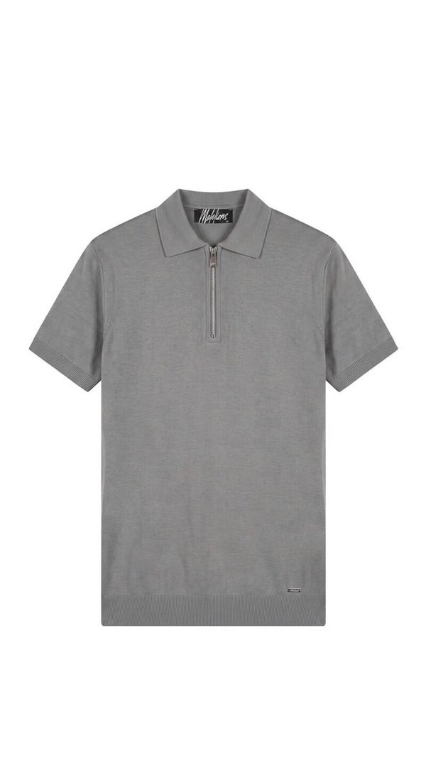 Malelions Men Knitted Zip Polo | Pearl Grey