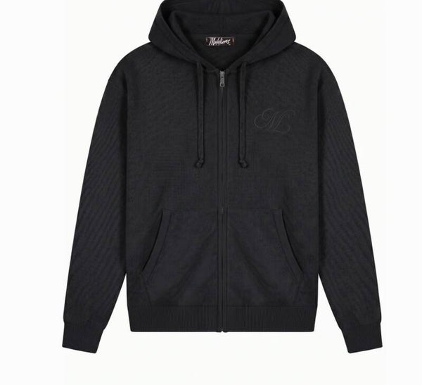 Malelions Men Oversized Knitted Emblem Zip Hoodie | Black