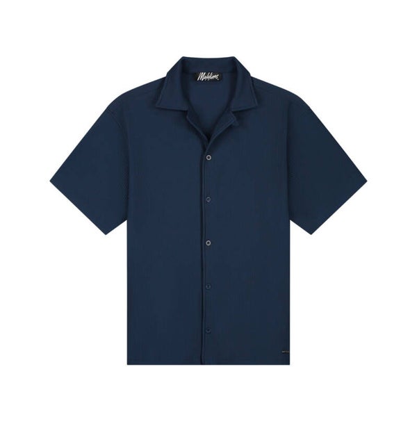 Malelions Men Ribbed Camp Collar Shirt | Navy