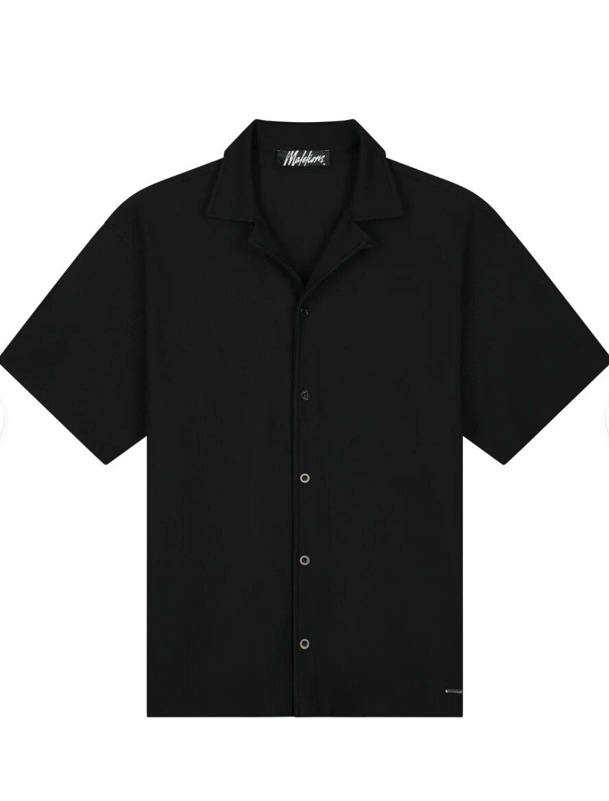 Malelions Men Ribbed Camp Collar Shirt | Black