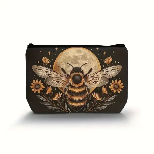 Vintage Daisy Flower Queen Bee Makeup Bag