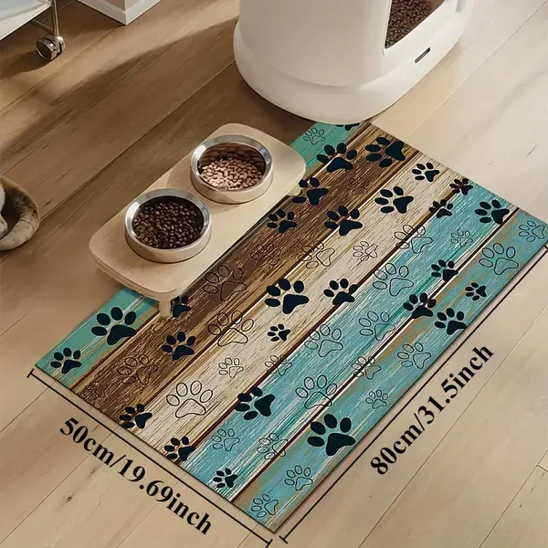 Colorful Wood Grain & Paw Print Rubber Dog/Cat Feeding Mat