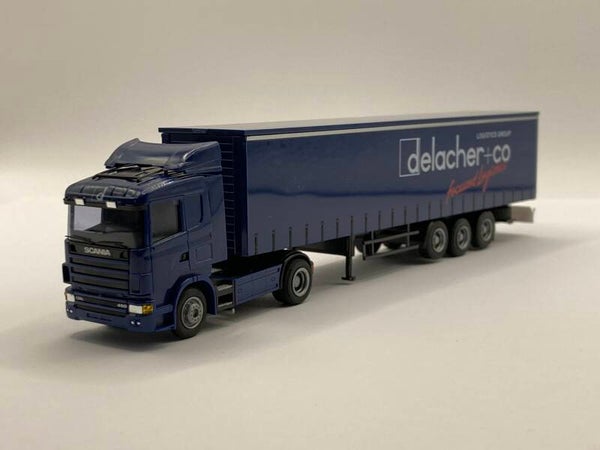 AWM 75929 1:87 Scania 4 Gardinenplanensattelzug delacher + co