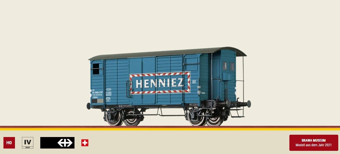 Brawa 47882 H0 Gedeckter Güterwagen Gklm "Henniez Mineralwasser" SBB