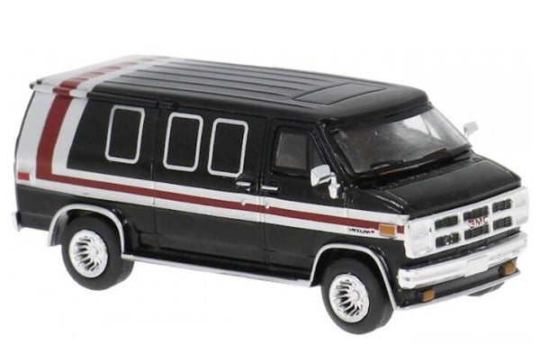 Brekina 18262 1:87 GMC Vandura, schwarz/silber mit Dekor, Bj 1983