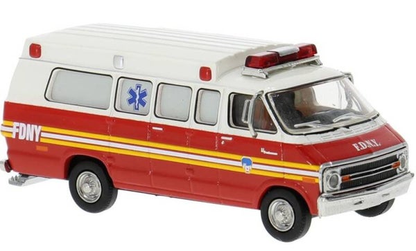 Brekina 18301 1:87 Dodge B 200 Ambulance F.D.N.Y. USA, Bj 1975