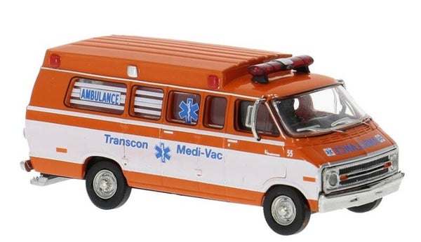 Brekina 18305 1:87 Dodge B 200 Ambulance, Transcon Medi-Vac, Bj 1975