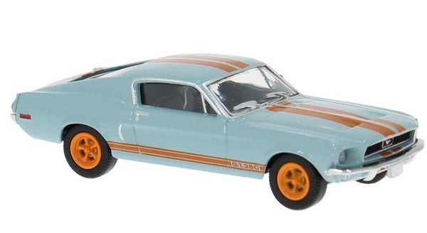 Brekina 19619 1:87 Ford Mustang, hellblau/orange, Bj 1968