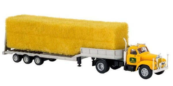 Brekina 85984 1:87 Mack B61 Us-Tiefladesattelzug beladen mit Stroh, gelb