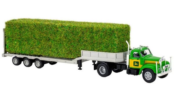 Brekina 85985 1:87 Mack B61 US-Tiefladesattelzug beladen mit Heu, grün