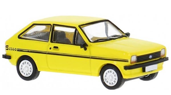 Brekina PCX 870769 1:87 Ford Fiesta MK I, gelb mit schwarzem Dekor, Bj 1975