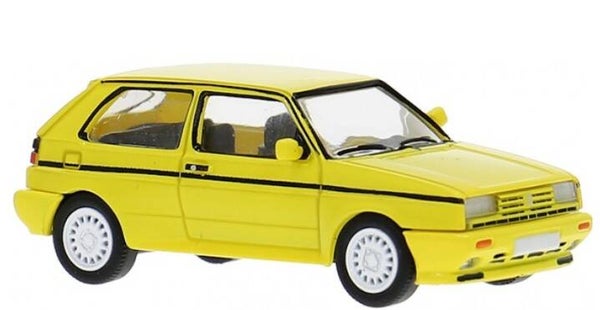 Brekina PCX 871599 1:87 VW Golf Rallye gelb mit schwarzm Dekorstreifen Bj 1989