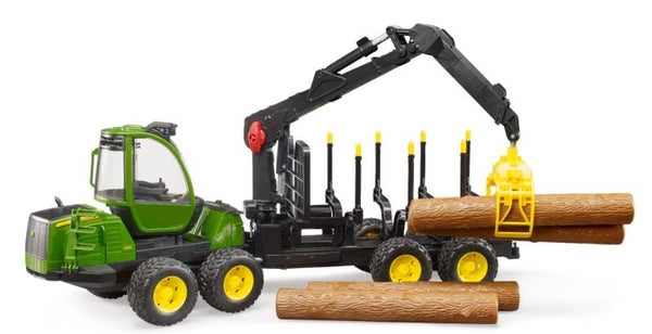 Bruder 02133 John Deere 1210E Rückezug mit 4 Baumstämmen und Holzgreifer