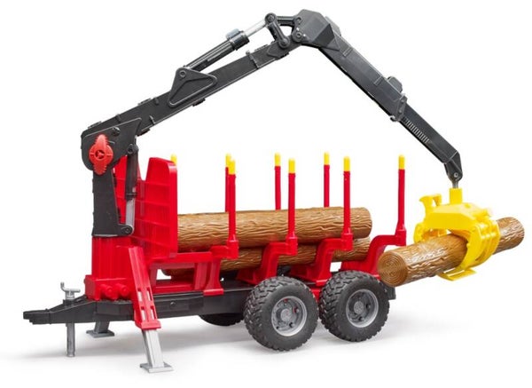 Bruder 02252 Rückeanhänger mit Ladekran, 4 Baumstämmen und Holzgreifer