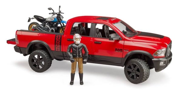 Bruder 02502 RAM 2500 Power Wagon mit Ducati Desert Sled und Fahrer