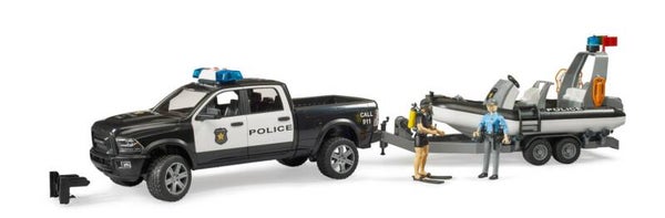 Bruder 02507 RAM 2500 Polizei Pickup, L+S Modul, Anhänger mit Boot und 2 Figuren