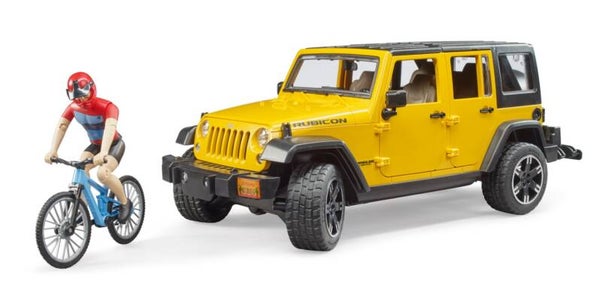 Bruder 02543 Jeep Wrangler Rubicon Unlimited mit Mountainbike und Radfahrer