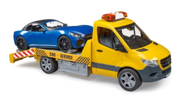 Bruder 02675 MB Sprinter Autotransporter mit Light & Sound Modul und BRUDER Roadster