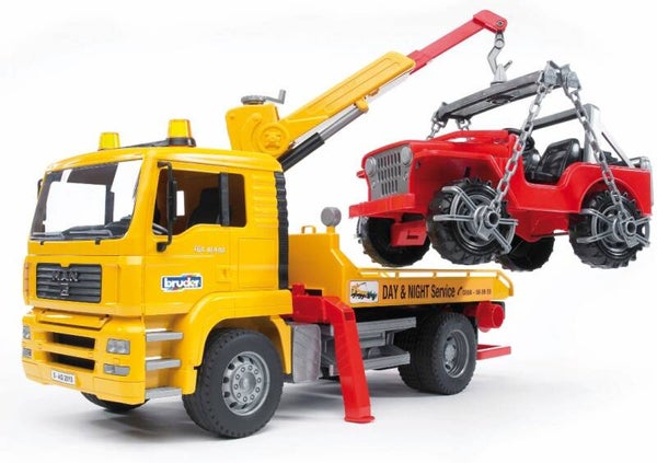 Bruder 02750 MAN TGA Abschlepp-LKW mit Geländewagen (ohne Light and Sound Modul)