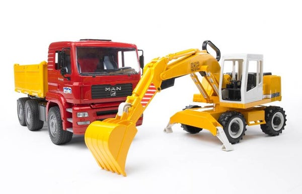 Bruder 02751 MAN TGA Kipplastwagen mit Liebherr Schaufelbagger