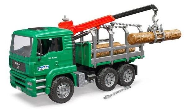 Bruder 02769 MAN Holztransport-LKW mit Ladekran und 3 Baumstämmen