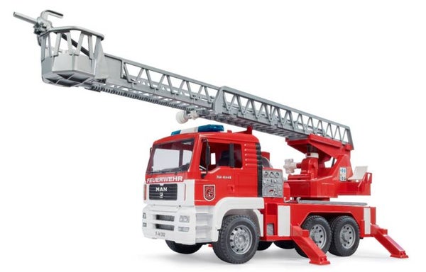 Bruder 02771 MAN TGA Feuerwehr mit Drehleiter, Wasserpumpe und Light and Sound Module(trucks) inkl. Batterie