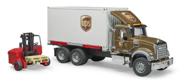 Bruder 02828 MACK Granite UPS Logistik-LKW mit Mitnahmestapler