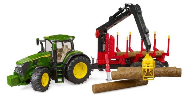 Bruder 03154 John Deere 7R 350 mit Rückeanhänger und 4 Baumstämmen