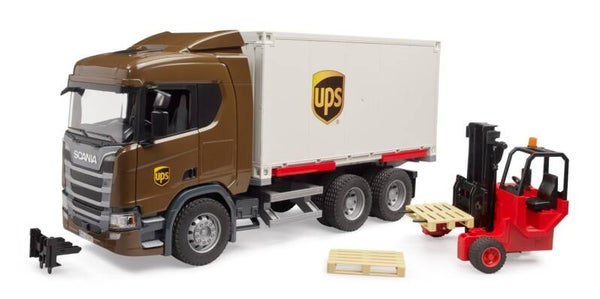 Bruder 03582 Scania Super 560R UPS Logistik-LKW mit Mitnahmestapler