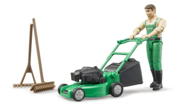 Bruder 62103 bworld Gärtner mit Rasenmäher und Gartengeräten