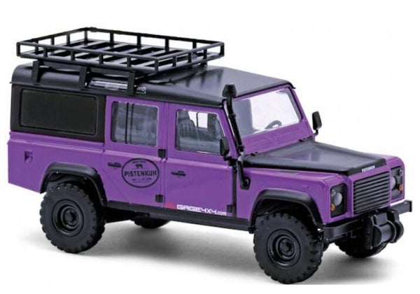 Busch 50335 1:87 Land Rover Defender mit Dachträger, Pistenkuh, lila/schwarz, Bj 1983