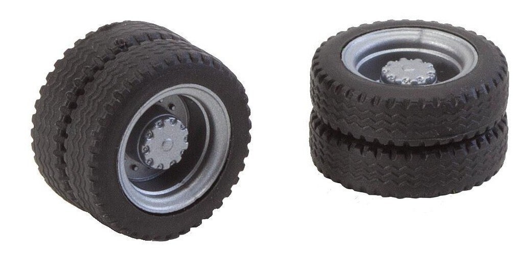 Faller 163103 2 Kompletträder (Zwillingsbereifung) NQ-Reifen & Felgen