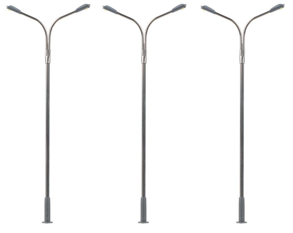 Faller 180101 LED-Strassenbeleuchtungen, Peitschenleuchten, kaltweiss, 3 Stück