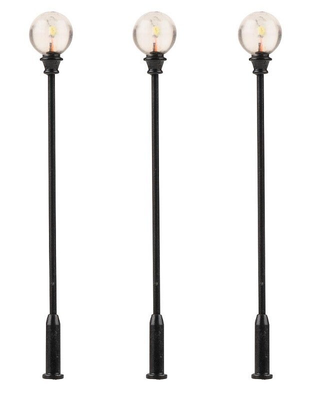 Faller 180104 LED-Parklaternen, Kugel-Aufsatzleuchte, kaltweiss, 3 Stück