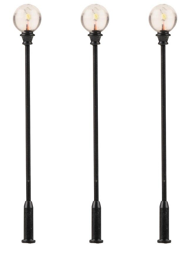 Faller 180113 LED-Parklaterne, Kugel-Aufsatzleuchte, warmweiss, 3 Stück